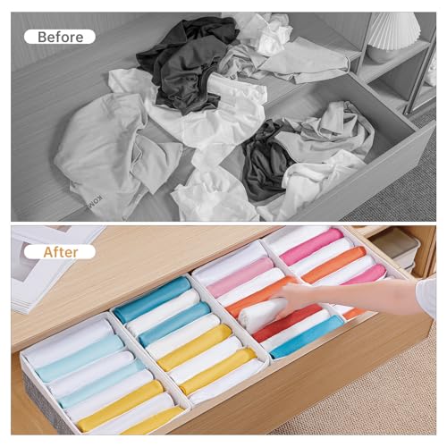 4 Packs T-shirt Drawer Organizers for Clothing,8 Grids Compartment Wardrobe Storage Box, Washable Clothes Organizer for Legging,Silk Scarve-12.59''x9.05''x5.9-GreyWhite - color: GreyWhite, size: 8 GRIDS-UPGRADED HEIGHT