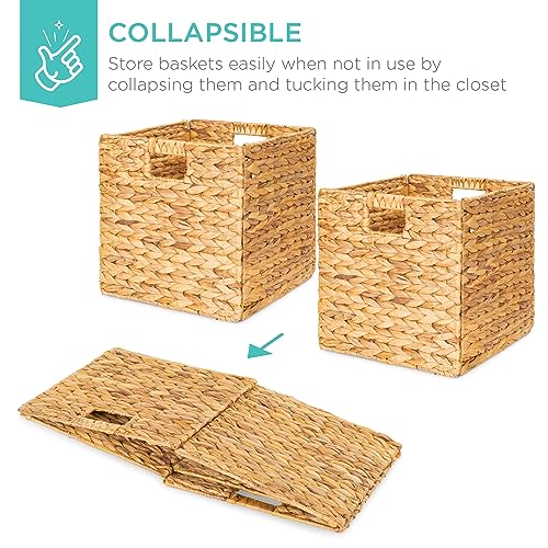 Best Choice Products 13x13in Pack of 5 Cube Storage Baskets, Water Hyacinth Multipurpose Collapsible Organizers, Handwoven Laundry Totes for Laundry, Living Room, Kids Room & Nursery - Natural - color: Natural, size: 13x13in