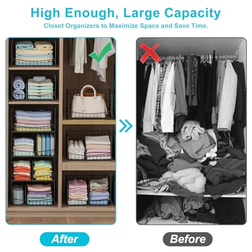 Hongtamoya 4-Tier Closet Organizers and Storage Basket with Divider, Foldable Closet Shelf Organizer System, Space-Saving Clothes Storage Drawer Organizer Bins for Wardrobe Cupboard, Black - color: Black, size: 12"D x 15.9"W x 35.3"H | Divided