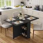 Garvee Folding Dining Table with Storage, Folding Kitchen Table with 6 Wheels, Drawer & Shelves, Compact Dining Table for Small Spaces - color: Black