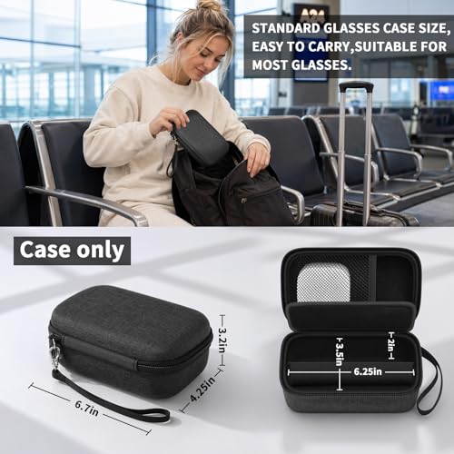 GWCASE Travel Glasses Organizer & Contact Lens Case - Adjustable Slots, Built-in Mirror, Tweezers, Solution Bottle & Hand Strap, Universal Fits Eyelasses/Sunglasses for Men & Women – Black - color: Black