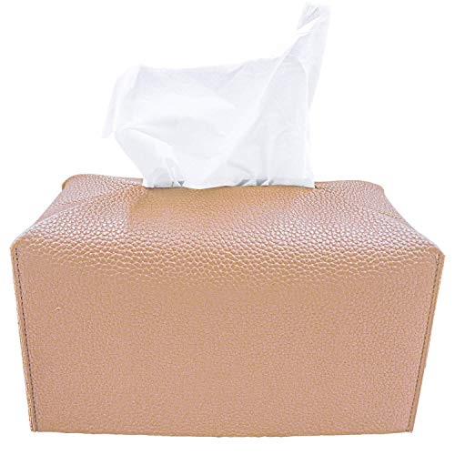 Carrotez Tissue Box Cover, [Refined] Modern PU Leather Rectangular Tissue Box Holder - Decorative Holder/Organizer for Bathroom Vanity Countertop, Night Stands, Office Desk 9.5"X5"X5" - Peach Pink - color: Peach Pink, size: [Rectangular]