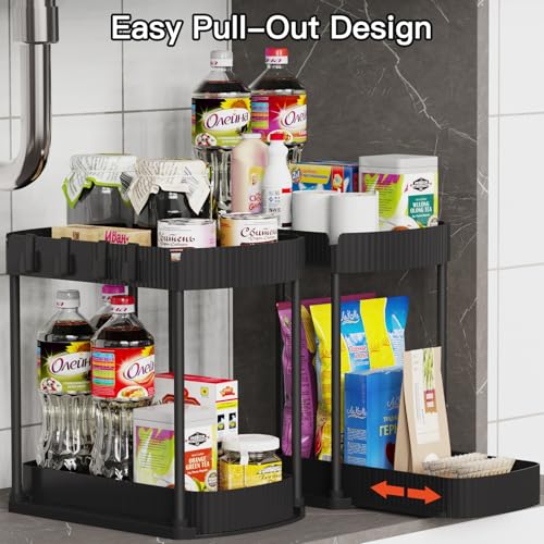 Ukeetap 2 Pack Multi-Purpose Pull-Out Storage Organizers, Under Sink Organizers and Storage for Bathroom & Kitchen, Under Cabinet Organizers and storage, 14.8 Inch, Black - color: Black, size: 14.8 Inch