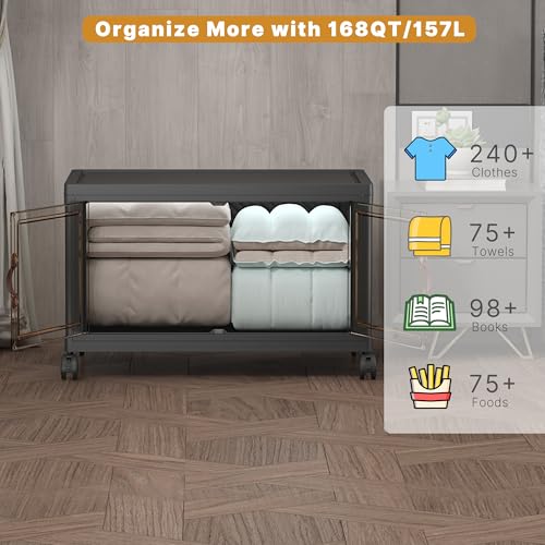 UAMFURI Extra Large Stackable Storage Bins with Lids & Wheels, Foldable Plastic Storage Bins (1, Black, 30"×20"×18",168QT) - color: Black, size: 1PACK-30"W20"D18H"