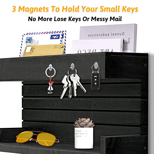 Key Holder for Wall Decorative Wall Mounted Mail Holder with 4 Key Hooks, Wooden Key Rack Mail Sorter Organizer, Double Shelf Key Hanger Mail Key Organizer, Rustic Home Decor for Entryway Hallway