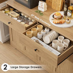 HIFIT 71" LED Kitchen Pantry Cabinet with Power Outlet, Large Kitchen Hutch Storage Cabinet with Arched Door & Shelves & 2 Drawers, Tall Modern Coffee Bar w/Hutch for Home Dining Living Room, Natural - color: Natural