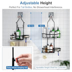 Upgraded Extended Length Shower Organizer with Hooks, Rustproof Shampoo Soap Holder, Large Hanging Bathroom Caddy - color: Black - 2 Tier - Standard