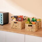 ELONG HOME Wicker Storage Basket, 3 Pack Hand-Knitted Wicker Baskets, Water Hyacinth Storage Baskets with Built-in Handles - color: Hyacinth 3