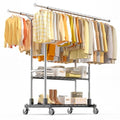 Luxspire Heavy Duty Clothes Rack Load 650 LBS, Double Rod Clothing Racks for Hanging Clothes, Rolling Garment Racks with Lockable Wheels, Shelves, Adjustable Laundry Hanging Rack, Silver - color: Silver