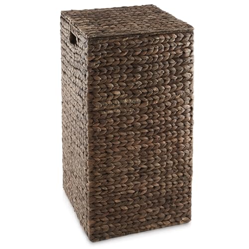 Casafield Laundry Hamper with Lid and Removable Liner Bag - Espresso Dark Brown, Woven Water Hyacinth Square Laundry Basket Sorter for Clothes, Towels - color: Espresso