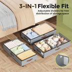 LAMU Under Bed Storage with Wheels, 2 Pack Under Bed Storage Containers with Clear Lids & Label, Rolling Under Bed Drawers for Clothes, Shoes, Blankets, Grey - color: Grey