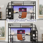 Bellemave Queen Loft Bed with Desk & Wardrobe, Heavy Duty Metal Loft Beds Frame with Storage Stairs, LED Loft Bed Queen Size with Charging Station & Safety Guardrails, No Box Spring Needed, Black - color: Black, size: Queen