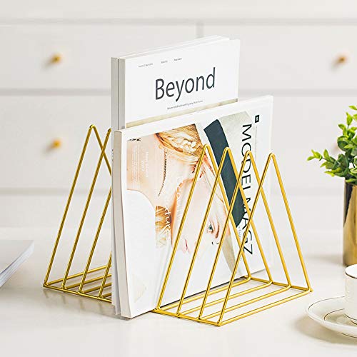 Sooyee 9 Slot Gold Magazine Holder,Desktop File Sorter Organizer Triangle Bookshelf Decor Home Office - color: Gold