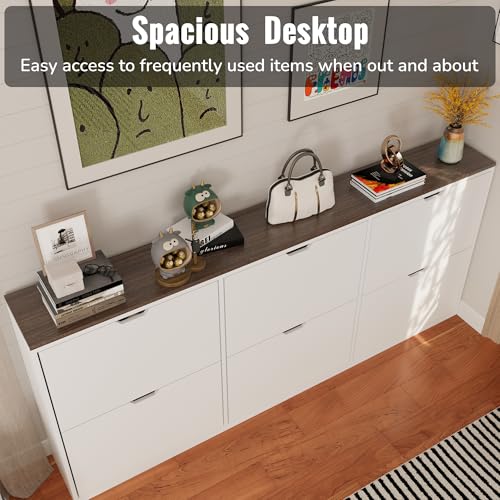 Mekminop 70.9" W Large Shoe Storage Cabinet with 6 Flip Drawers, White Shoe Organizer Cabinet for Up to 36 Pairs, Narrow Shoe Cabinet for Entryway, Hallway, Living Room