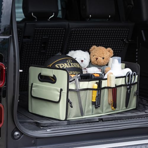 JiatuA Car Trunk Organizer, Car Organizers and Storage Collapsible Multi Compartment Container Box, Adjustable Car Accessories for SUV Sedan Truck, Standard Size, Light Green - color: Light Green, size: Standard