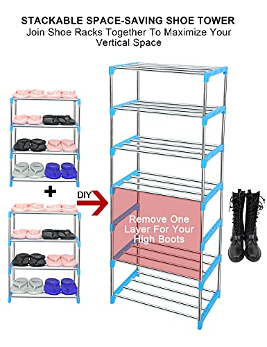 LNYZQUS Upgrade 4 Tier Small Shoe Rack, Kids Show Rack Closet Shoe Organizer,Compact Stackable Shoe Shelf Shoe Stand Floor Shoe Rack for Narrow Space,Zapateras Organizer for Shoes (Blue) - color: Blue
