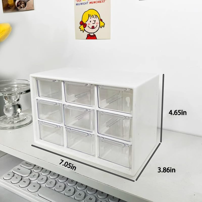 Desk Organizers Box with 9 Compartments – Plastic Desktop Drawer Storage Box, Storing Organizer for Hardware, Beads, Makeup, Office, and Craft Storagew(White)