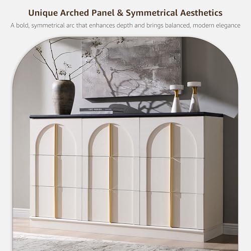ACCOHOHO Arched Dresser for Bedroom with 9 Drawers, 52" Wide Modern Chest of Drawers with Rounded Edge & Metal Handles, Wood Storage Closet Dressers TV Stand for Living Room, Hallway, White - color: White, size: 15.6"D x 52"W x 32"H (9 Drawers)