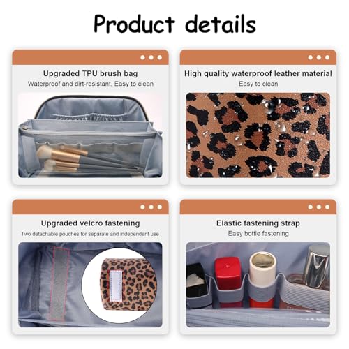 BOYATU Travel Makeup Bag for Women: 3-in-1 Modular Leopard Print Cosmetic Bag Set for 3-15 Day Trips - Waterproof Vegan Leather Toiletry Bag - Perfect for Party/Festival/Night Out - Gift Box - Brown - color: 01-Brown