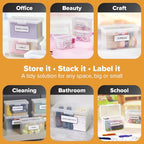 Bostitch Konnect Storage Containers with Lids, Office Organizer, Clear Plastic Box, Stackable for Index Cards, Labels, 1 Qt, 6 Pack - size: 6-Pack