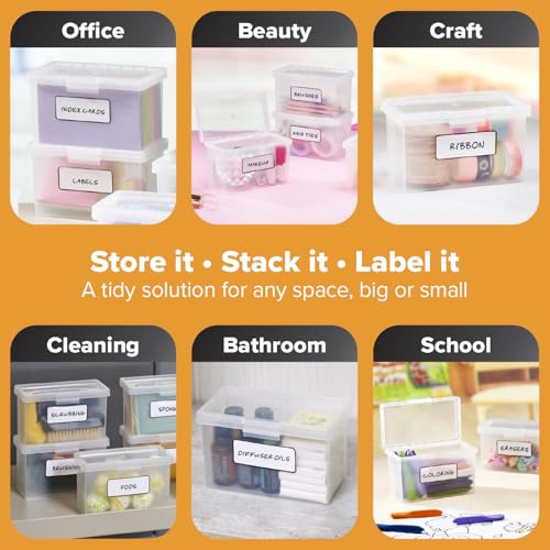 Bostitch Konnect Storage Containers with Lids, Office Organizer, Clear Plastic Box, Stackable for Index Cards, Labels, 1 Qt - size: Single