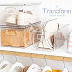 Plastic Food Storage 2 Pack Clear Container Bin with Handles for Organizing Kitchen, Pantry, Refrigerator, Freezer, Pantry, Cabinet, Closet, Bathroom. 16”x6”x5” - size: 16x6x5
