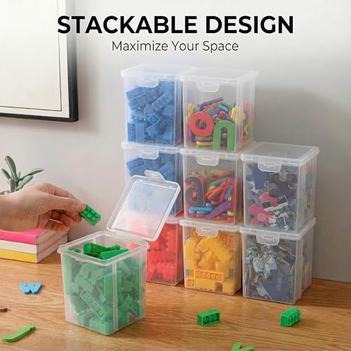 10 Pack Small Clear Storage Bins with Lids - Stackable Plastic Organizer Boxes for Crafts, Art Supplies, Jewelry, Beads, Office Tools - 3.54x3.54x4.53 Inch – Square Medium - size: Clear Square Medium - 10 Pack