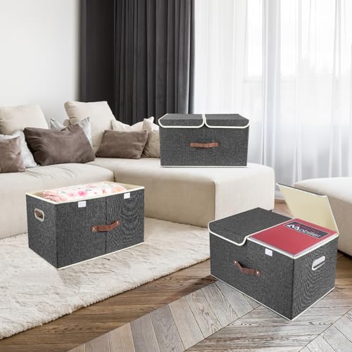TYEERS Extra Large Collapsible Storage Bins with Lids and Compartments, Washable, Fabric Storage Boxes, 21.7x13x11.8 inches, 2 Pack, Black - color: Black, size: 2-Pack 21.7x13x11.8 in