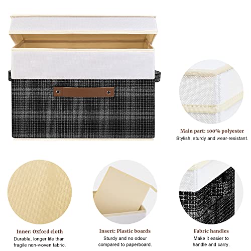 TYEERS Collapsible Storage Bins with Lids, Patchwork Design, Washable, Fabric Storage Boxes, 14.9x9.8x9.8 inches, 5 Pack, Black - color: Black & White, size: 5-pcs 14.9x9.8x9.8 in