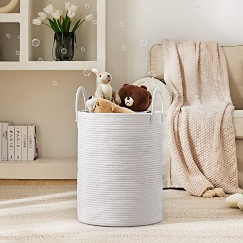 Woven Rope Laundry Hamper Basket by YOUDENOVA, 58L Tall Laundry Basket, Baby Nursery Hamper for Blanket Storage, Clothes Hamper for Laundry in Bedroom-Large-Pure White - color: Pure White, size: Tall (58L )