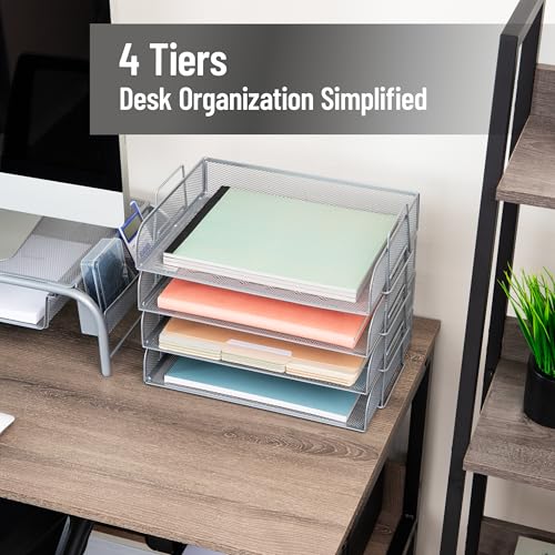 Mind Reader Stackable Paper Tray, Desktop Organizer, File Storage, Office, Metal Mesh, 4 Pcs., Silver - color: Silver, size: 13.3" x 9.8" x 11.3"