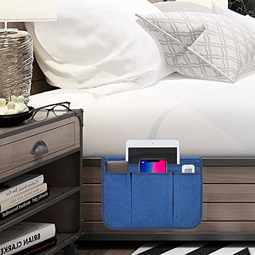 Bedside Caddy Bedside Storage Organizer Magazine Phone Tablet iPad Remote Holder, Organizer Caddy for Home College Dorm Bed, Sofa, Bunk Bed (Classic Blue) - color: Classic Blue