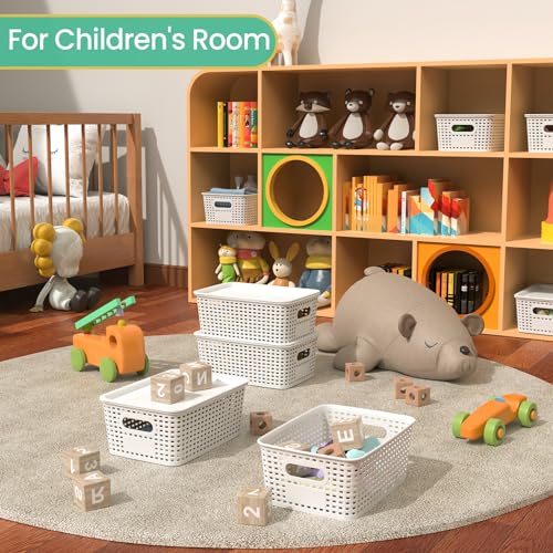 Plastic Storage Baskets with Lid-Plastic Storage Containers Stackable Storage bins: Storage Baskets for Organizing Shelves Drawers Desktop Closet Playroom Classroom Office,8 Pack-White10.2x7.2x4.1Inch - color: White