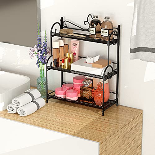 YIUKEA Bathroom Organizer Countertop - 3 Tier Spice Rack Organizer, Counter Organization and Storage for Bathroom, Kitchen, Bedroom, Offices, Foldable - color: Black