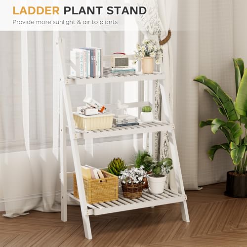 oakvivo Bamboo Bookshelf 3-Tier Ladder Shelf, 39.4” Freestanding Open Bookcase Book Shelf Bathroom Storage Shelf Unit Plant Stand for Small Space, Living Room, Bedroom, Home Office, White - color: 3-tier White