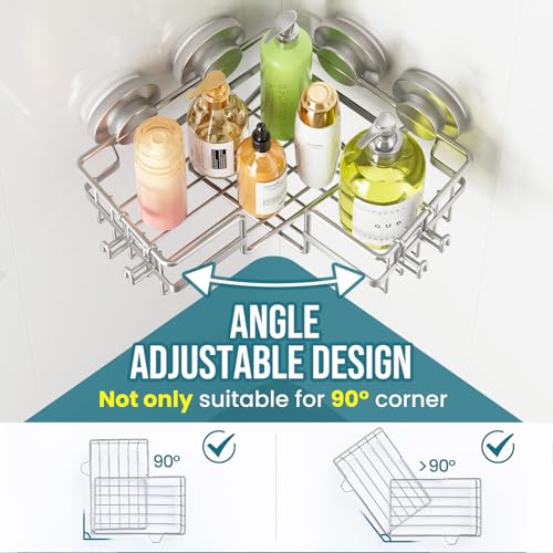 TAILI Corner-adaptive Suction Cup Shower Caddy 2 Pack, Stainless Steel Rustproof Corner Shower Shelves, Drill-Free Wall Mounted Baskets, Large Capacity, Removable Suction Cup Bathroom Organizer, Gray - style: Corner-adaptive, Grey
