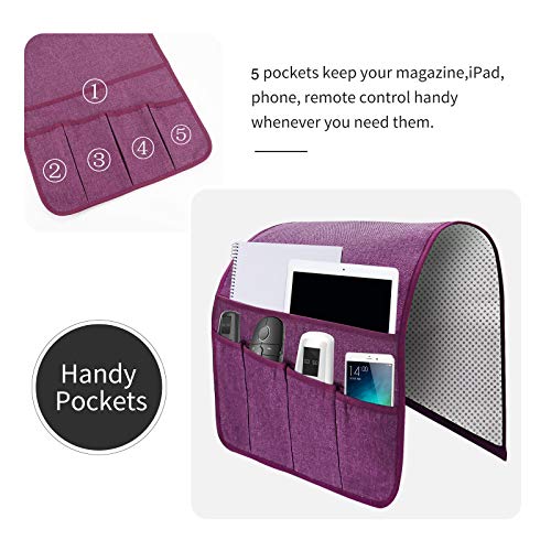 Sofa Armrest Organizer, Remote Control Holder for Recliner Couch, Arm Chair Caddy with 5 Pockets for Magazine, Tablet, Phone, iPad - color: Purple, size: W13'' x L33''