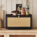 Trironsun Rattan Bamboo Bread Box for Kitchen Counter Large Capacity Bread Storage Bin Farmhouse Bread Storage Container Rustic Bread Holder (Black) - color: Black