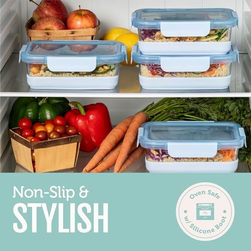 Ello Duraglass 3.4 Cup Meal Prep Sets 10Pc, 5 Pack Set- Glass Food Storage Container with Silicone Boot and Airtight BPA-Free Plastic Lids, Dishwasher, Microwave, and Freezer Safe, Garden Goals - color: Garden Goals with Boot, size: 3.4 Cup
