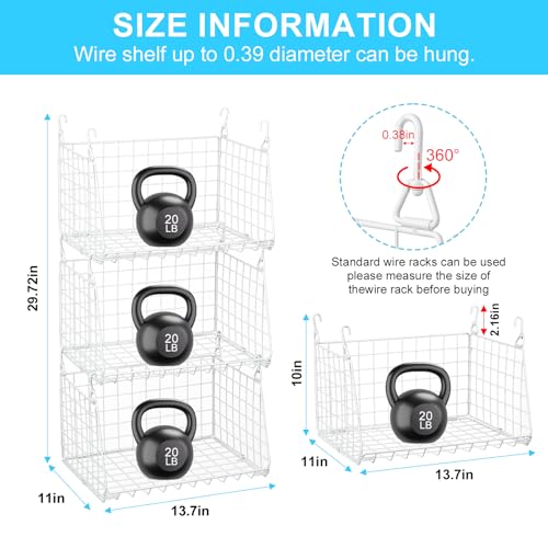 3-Tier Hanging Laundry Basket Organizer：Foldable Wire Shelf Laundry Room Organizer with 360°Rotating Hooks Small Space Solutions Pantry Baskets - Laundry Organization, White Patent - color: White, size: 3-Pack 11"D*13.7"W*29.72"H