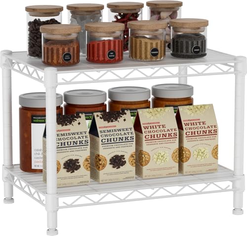 Golpart Small 2 Tier Shelves Storage Wire Shelving Unit Metal Shelf Adjustable Organizers Storage Shelving for Bathroom Laundry Room Kitchen Pantry12”D x 18”W x 12.2”H White - color: White, size: 2 shelves (12 "D X 18 "W X 12.2 "H)