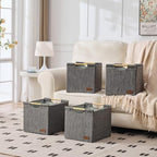 KAKAMAY Collapsible Cube Storage Bins 13x15x13 Inches Dark Grey 2-Pack, Foldable Fabric Organizer Baskets with Wooden Handles for Kallax Shelves, Living Room, Bedroom, Nursery, Closet, Toys, Clothes - color: Dark grey