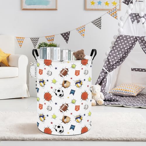 FANKANG Storage Basket, Nursery Hamper Canvas Laundry Basket Foldable with Waterproof PE Coating Large Storage Baskets for Kids Boys and Girls, Office, Bedroom, Clothes,Toys(3D Sports Balls) - color: 3D Sports Balls