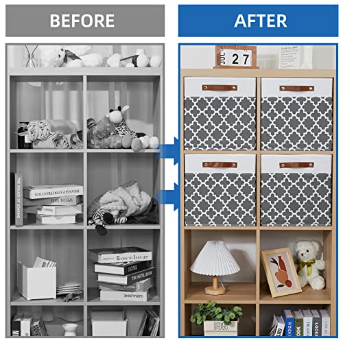 Temary Cube Storage Bins 13x13 - 4 Pack Cube Storage Bins for Shelf with Handles (Grey Lattice) - color: Grey Lattice, size: 13×13×13