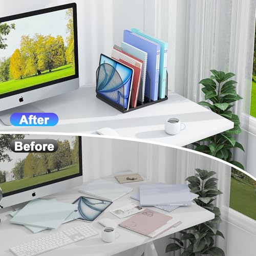 gianotter Desktop File Organizer, Desk Organizer with 5 Compartments, Paper Organizer for Desk, Workspace Organizers for Office Supplies (Black, Upright Style) - color: Black, size: Upright Style