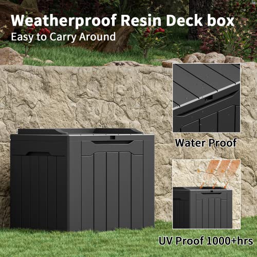 Greesum 31 Gal Resin Deck Box,Outdoor Storage for Patio,Garden Tools,Pool Supplies, Weatherproof and UV Resistant, Lockable, Black - color: Black, size: 31 Gallon