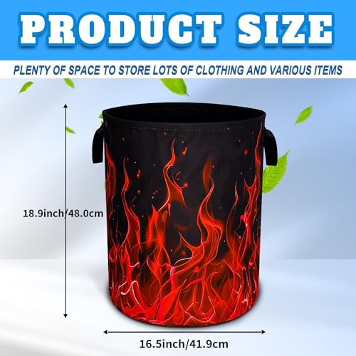 Red Flame Laundry Basket Oxford Cloth Funny Raging Fire Laundry Hamper With Handle Foldable Portable Clothes Storage Basket 18.9 X 16.5 In Storage Bag For Laundry Room/Bathroom/Bedroom/Dormitories - color: Red Flame