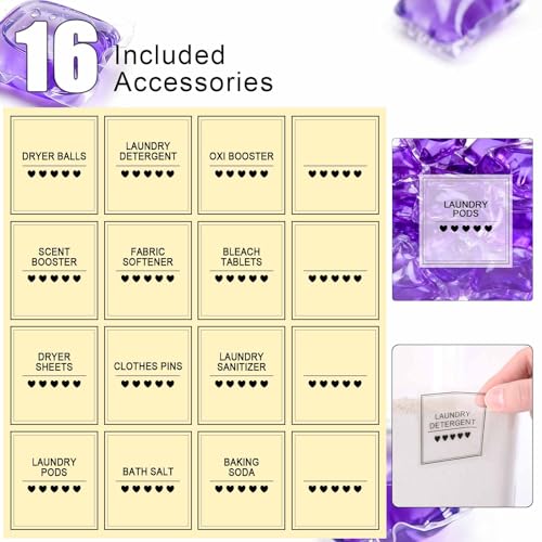 4 Pack Laundry Pods Container and Dryer Sheet Holder with Bamboo Lids, Laundry Room Organization Set with Labels and Scoops for Detergent Powder, Scent Booster Beads, 2600 +2000ml/0.53+0.7gal