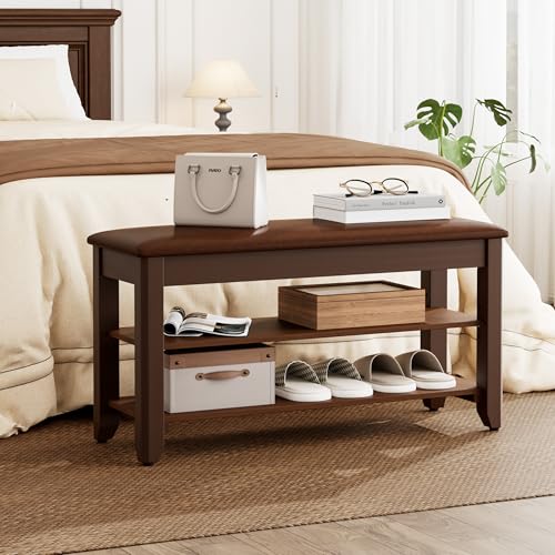 Homleke Shoe Rack Bench with Flip-Top Storage, Solid Wood Entryway Bench with Cushion, Adjustable Shelf, for Hallway, Mudroom, Closet – Walnut, 31.5" - color: Walnut, size: 31.5"