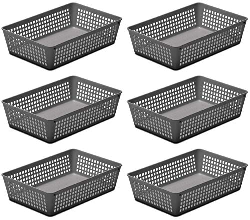 YBM HOME 6-Pack Plastic Storage Baskets Bins for Home Junk Drawer, Shelves, and Office Organization, Functional Trays/Containers Great for Kitchen Pantry, Cabinets, Bedrooms, and Bathrooms, Grey - color: Grey, size: 6